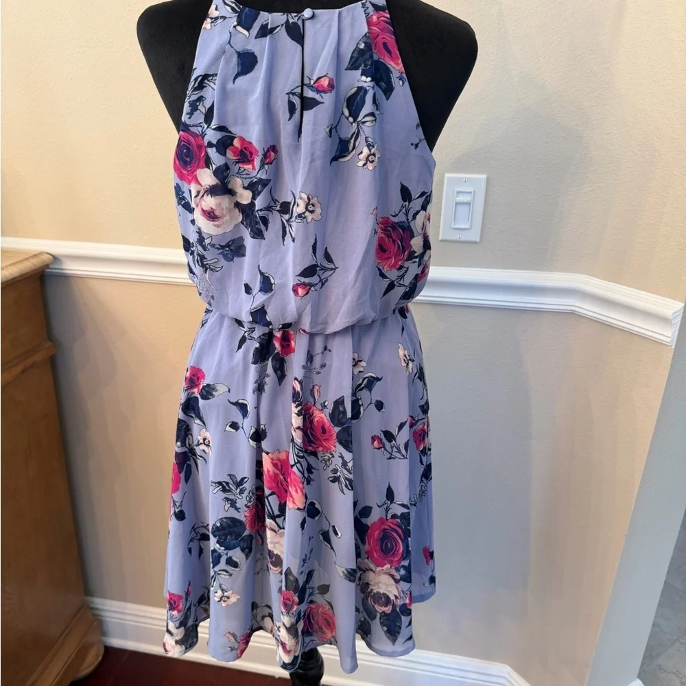 Blue Rain Floral Kids Mini Dress in Blue and Pink